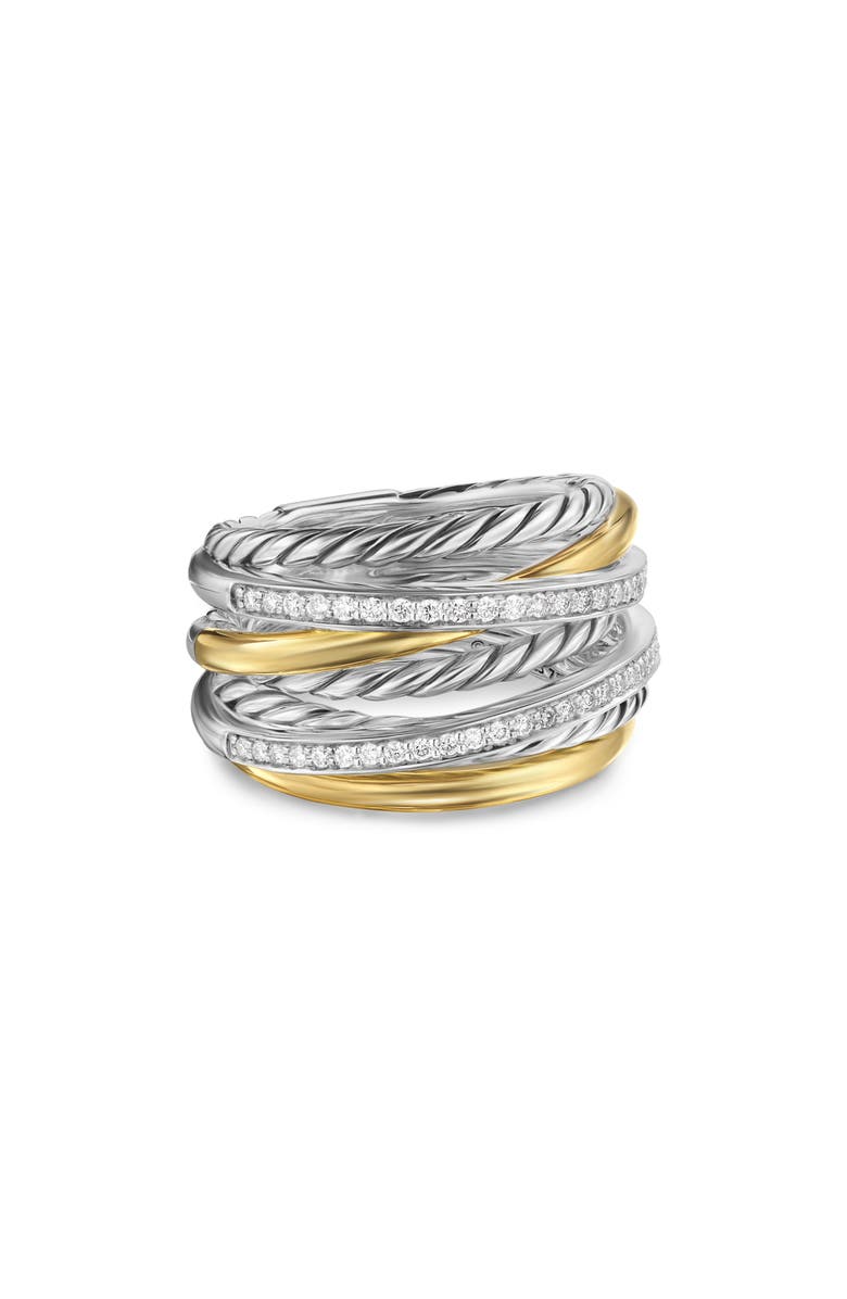 David Yurman Crossover Seven-Row Ring in Sterling Silver with 18K Yellow Gold & Diamonds, 16mm, Alternate, color, Sterling Silver And 18K Gold