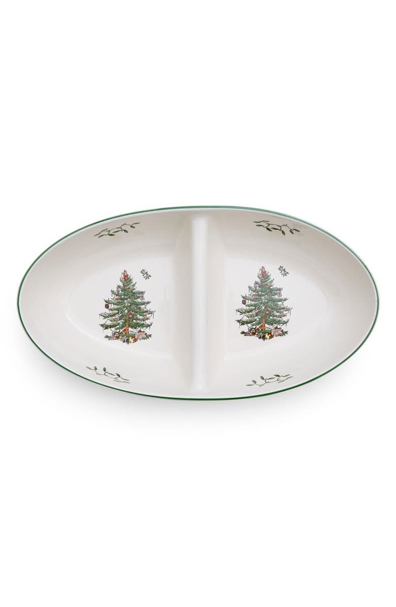 Spode Christmas Tree Large Divided Server, Main, color, Green