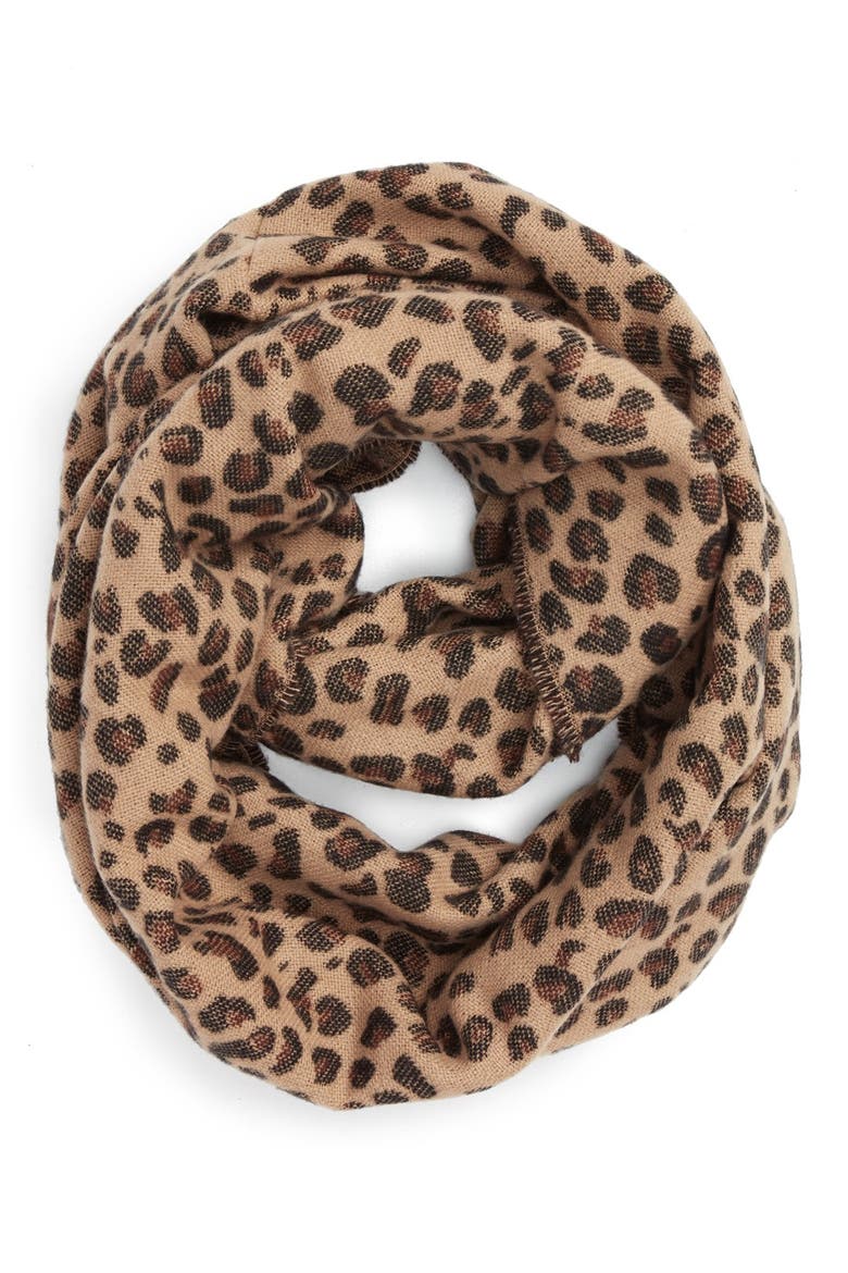 Leopard Pattern Infinity Scarf, Main, color, TAN MULTI