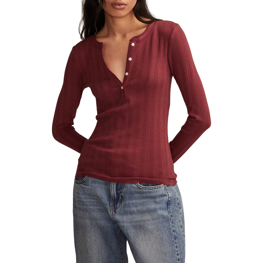 Lucky Brand Ribbed Henley In Red