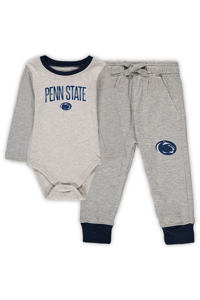 Infant Wes & Willy Heathered Gray/Navy Penn State Nittany Lions Jie Jie Long Sleeve Bodysuit & Pants Set, Main, color, Heather Gray