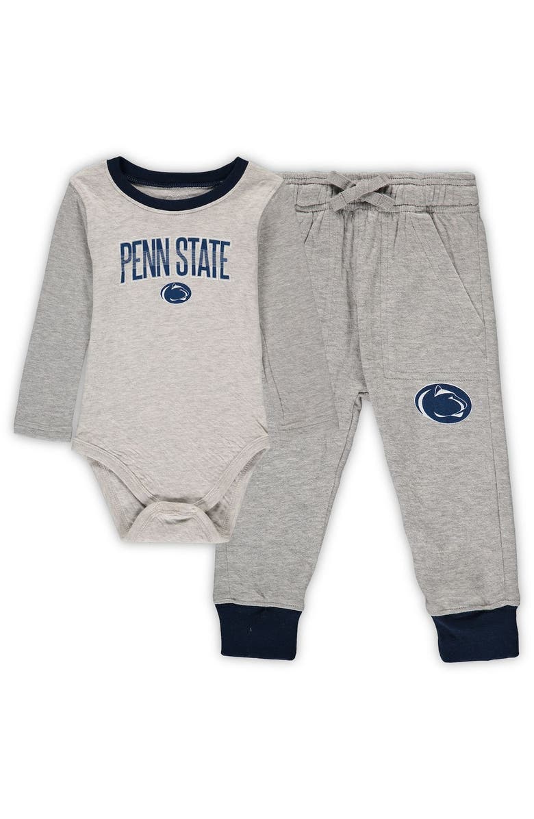 Wes & Willy Infant Wes & Willy Heathered Gray/Navy Penn State Nittany Lions Jie Jie Long Sleeve Bodysuit & Pants Set, Main, color, Heather Gray