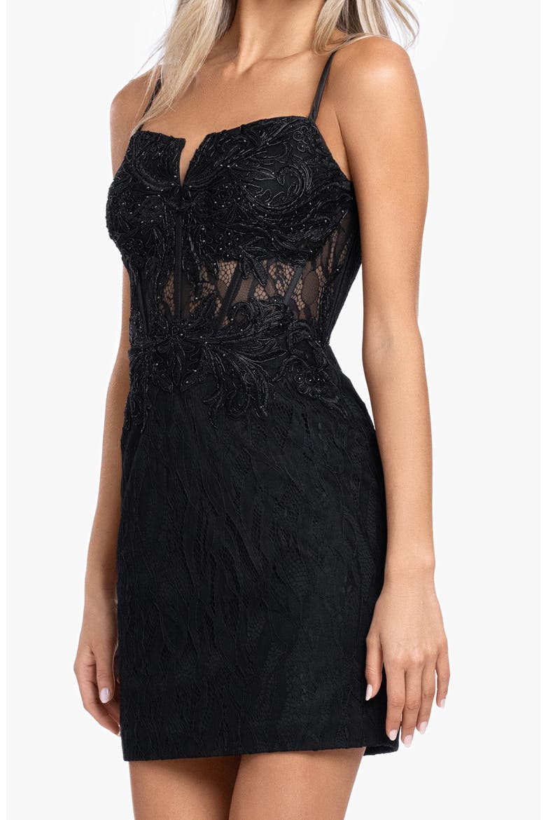 Bead Detail Lace Appliqué Cocktail Minidress, Alternate, color, BLACK