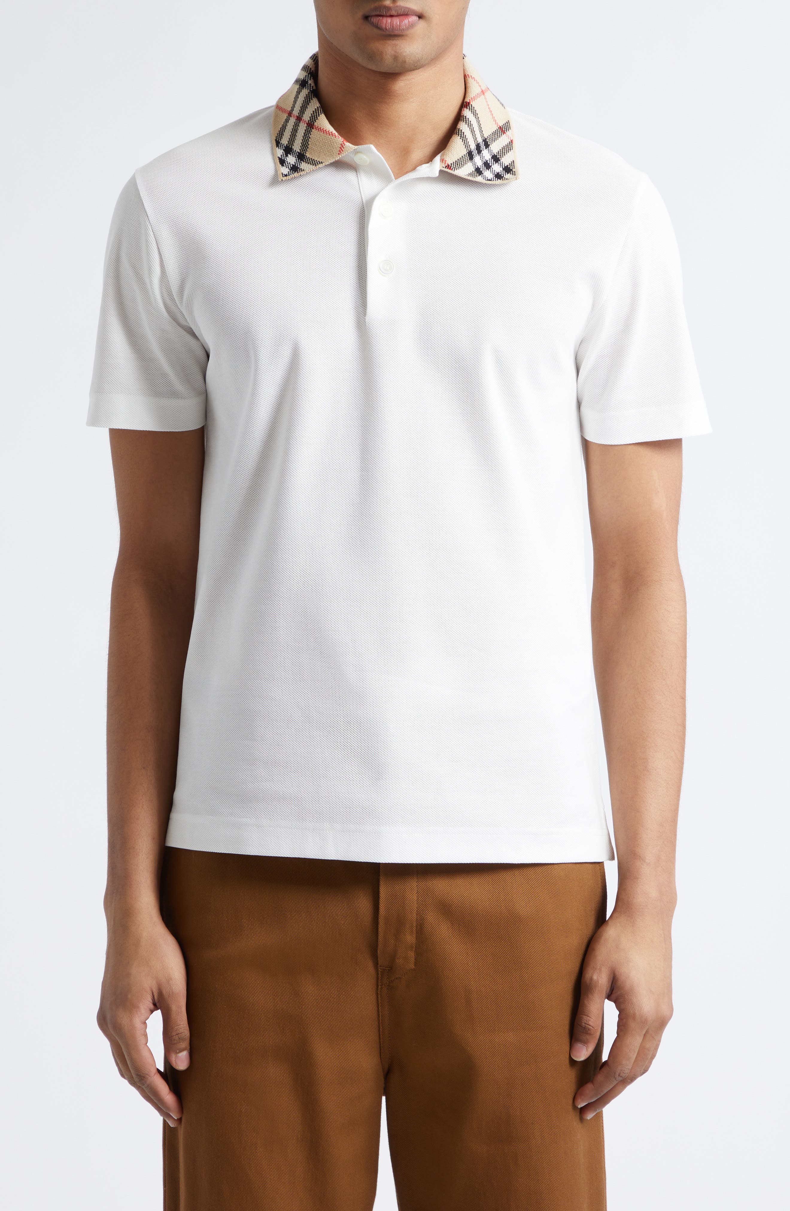 Evan Check Collar Cotton Pique Polo