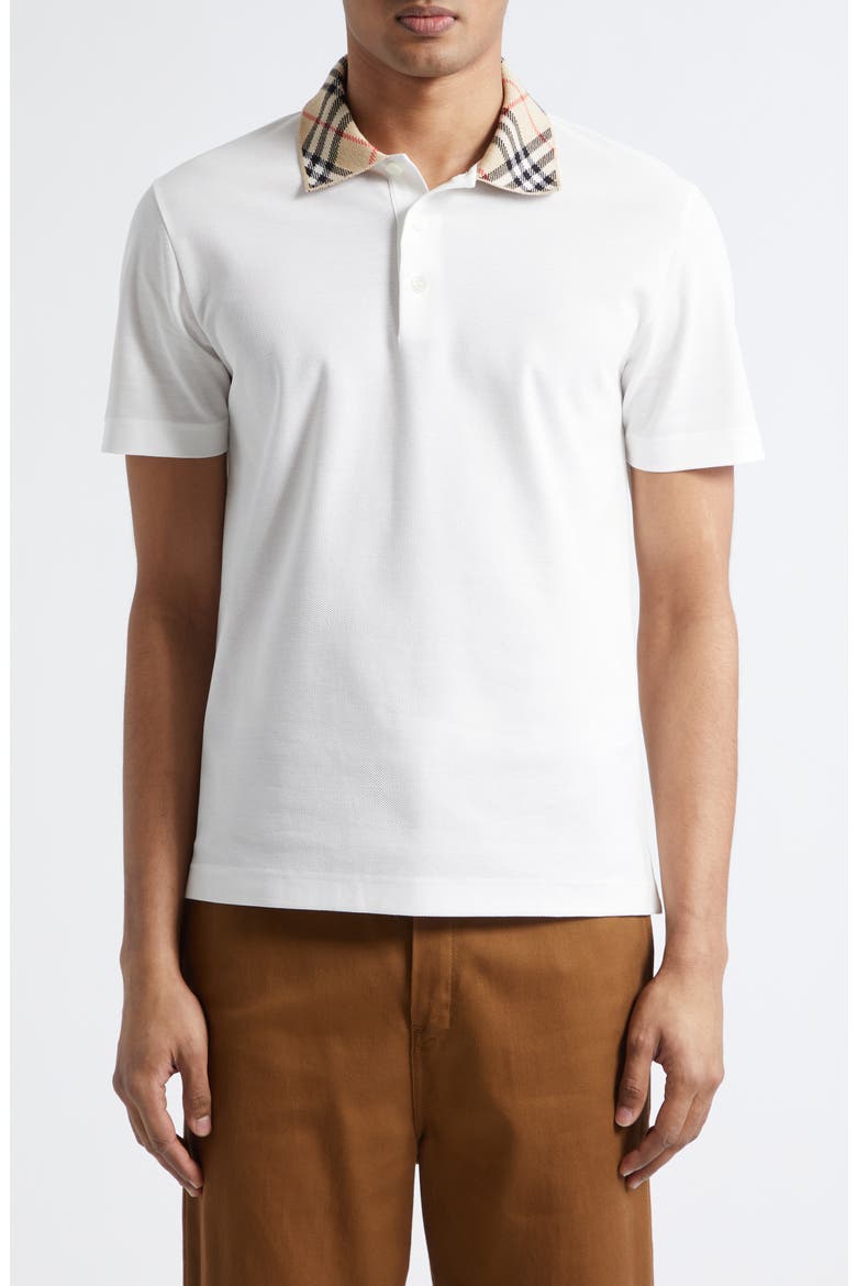 Evan Check Collar Cotton Piqué Polo, Main, color, WHITE