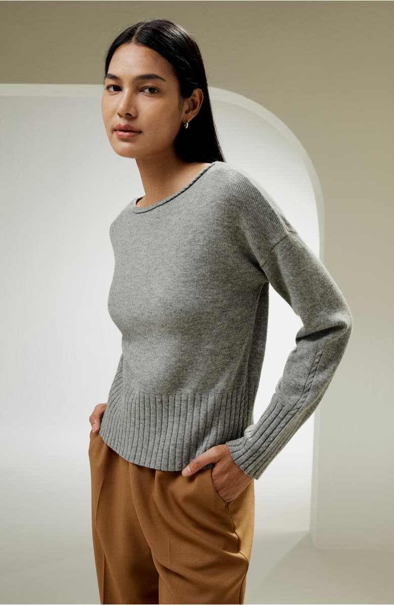 Lilysilk Braided Collar Wool and Cashmere Blend Sweatshirt, Alternate, color, Light Gray