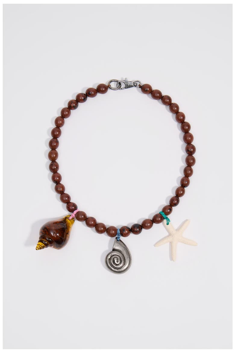 Aged Necklace With Stones And Seashells, Main, color, BROWN