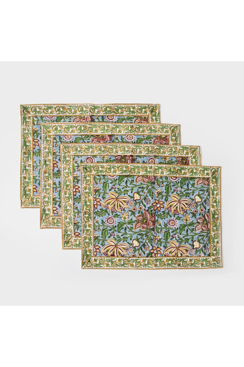Florin Hand Block Printed Cotton Placemats - Set of 4, Main, color, Florin