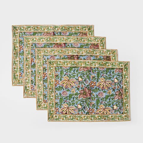 Florin Hand Block Printed Cotton Placemats - Set of 4