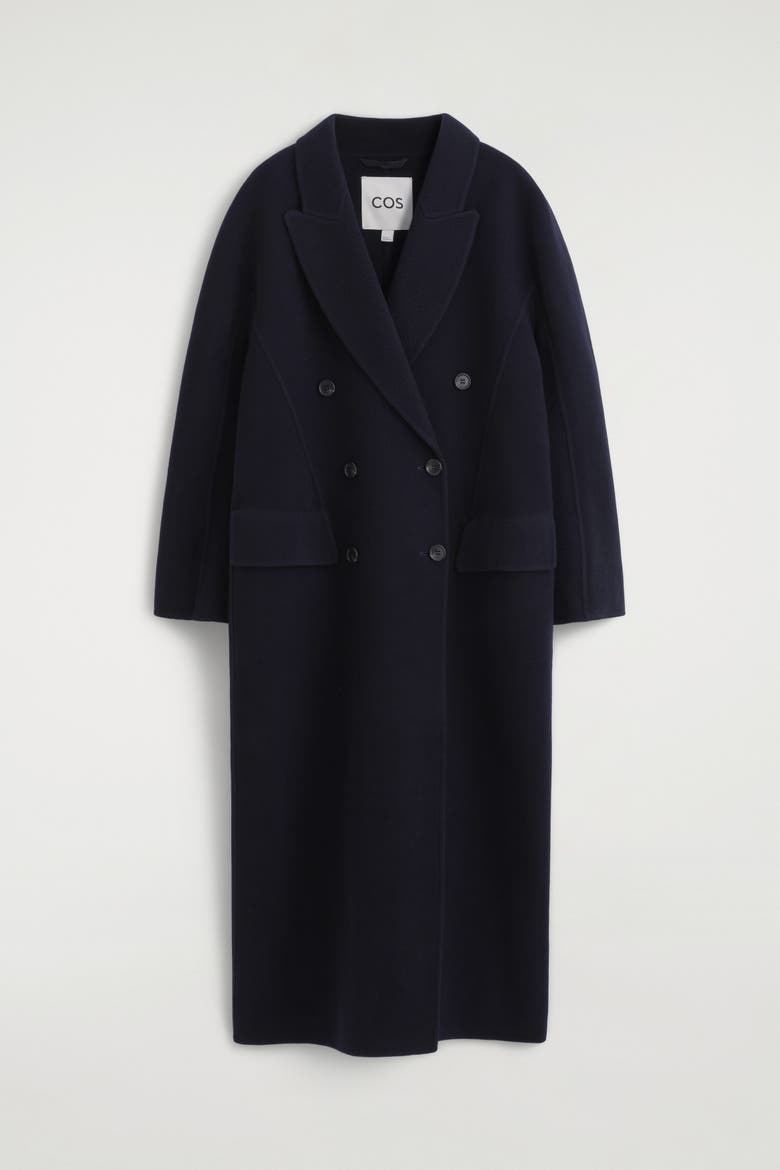 Tailored Double-Faced Wool Long Coat, Alternate, color, NAVY