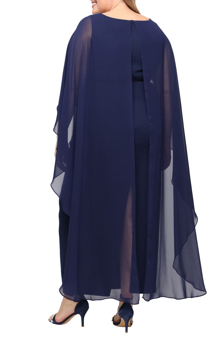 Alex Evenings Cape Sleeve Crepe Column Gown, Alternate, color, Navy
