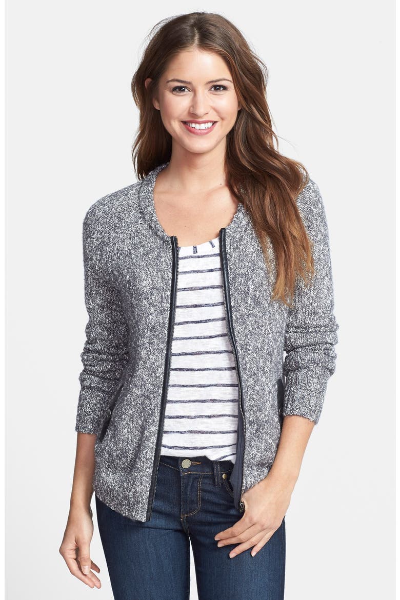 Tweed Sweater Jacket, Main, color, GREY/ WHITE PIPER PATTERN