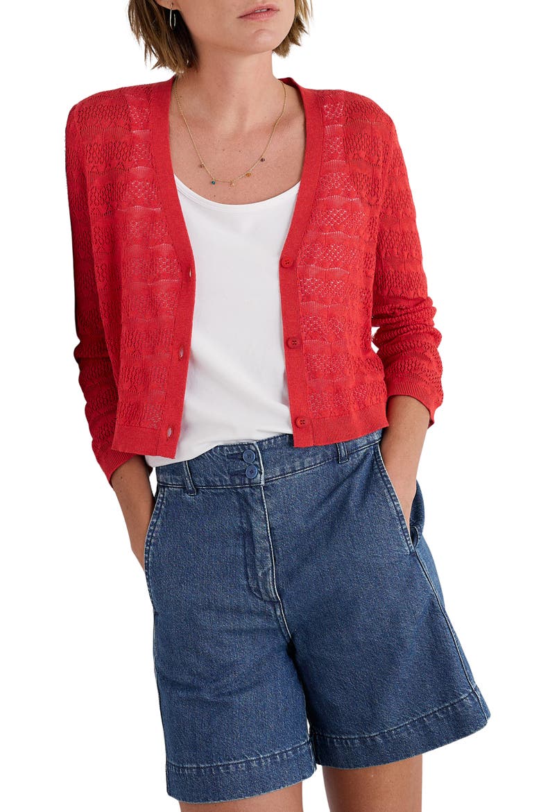 Sweet Day Pointelle Organic Cotton Cardigan, Main, color, KNIT MELANGE SUNSTONE