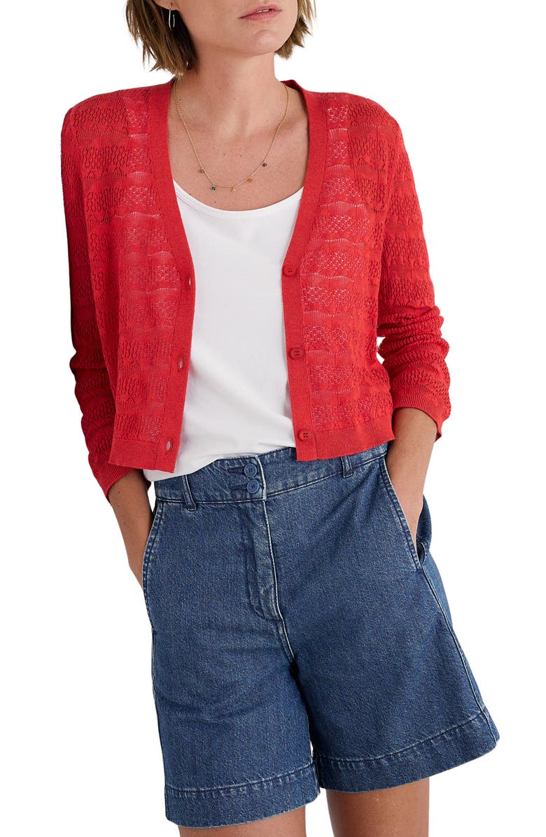 Seasalt Cornwall Sweet Day Pointelle Organic Cotton Cardigan, Main, color, Knit Melange Sunstone