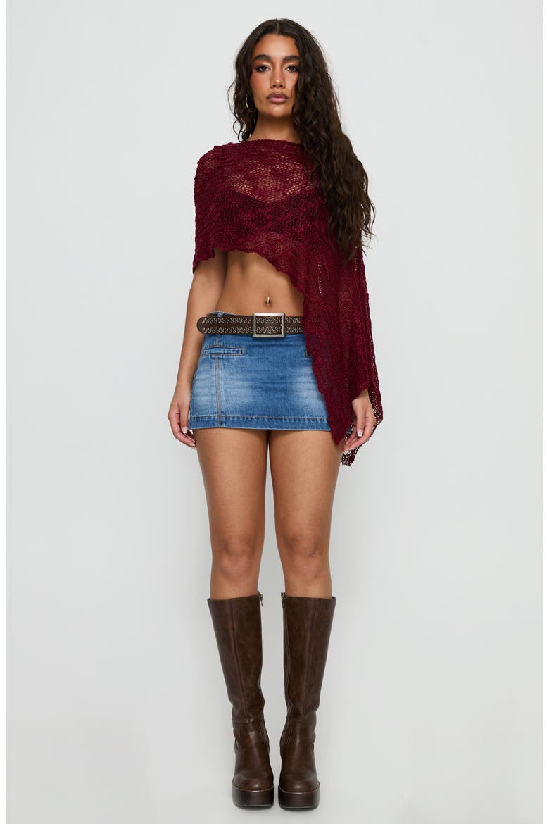 Boni Knit One-Shoulder Poncho, Alternate, color, WINE