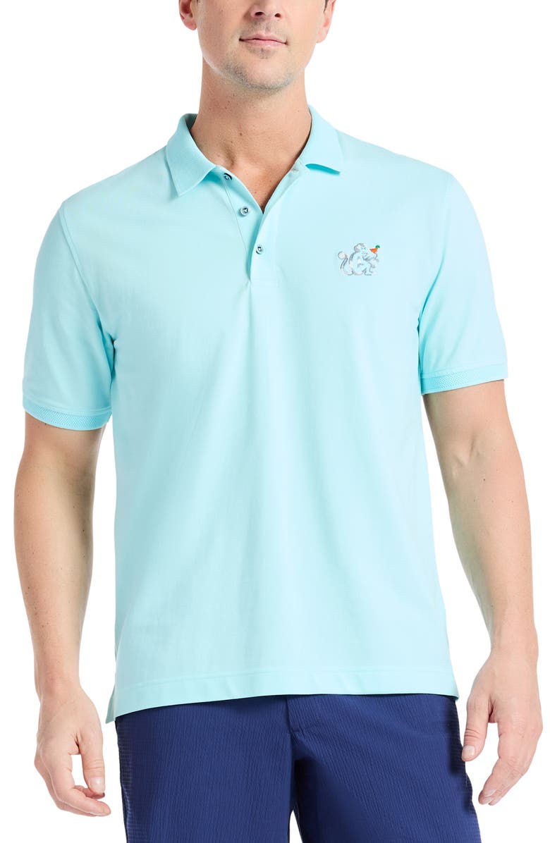 Robert Graham Monkey Business Embroidered Cotton Piqué Polo, Main, color, Mint