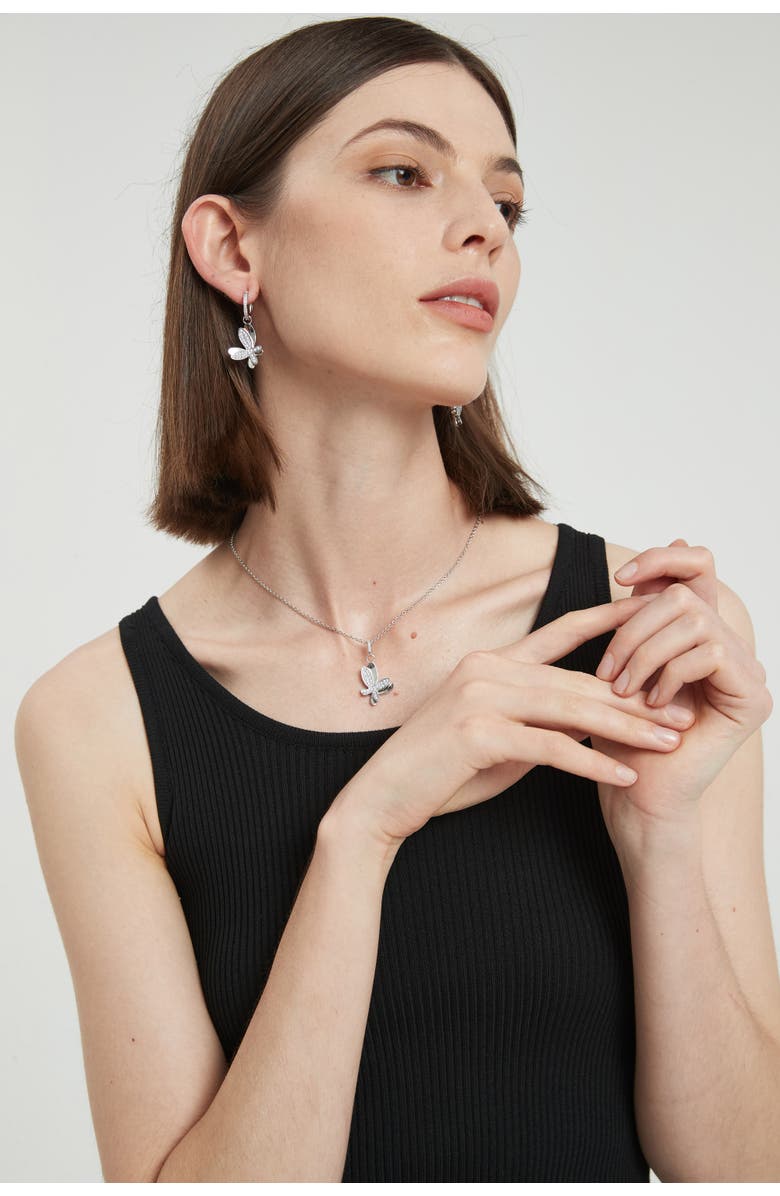 Classicharms Pavé Butterfly Pendant Necklace, Alternate, color, Silver/Clear