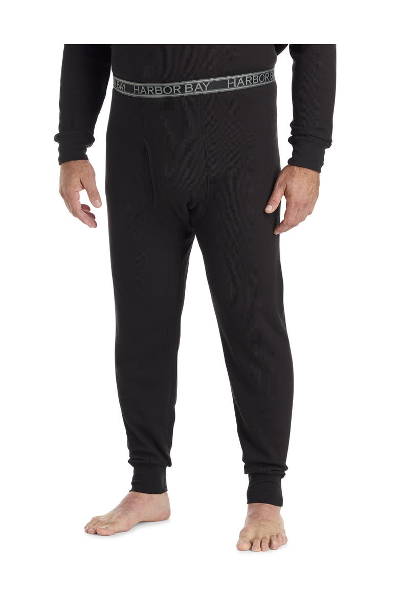 Harbor Bay by DXL Big & Tall Performance Waffle-Knit Thermal Bottoms, Main, color, Black