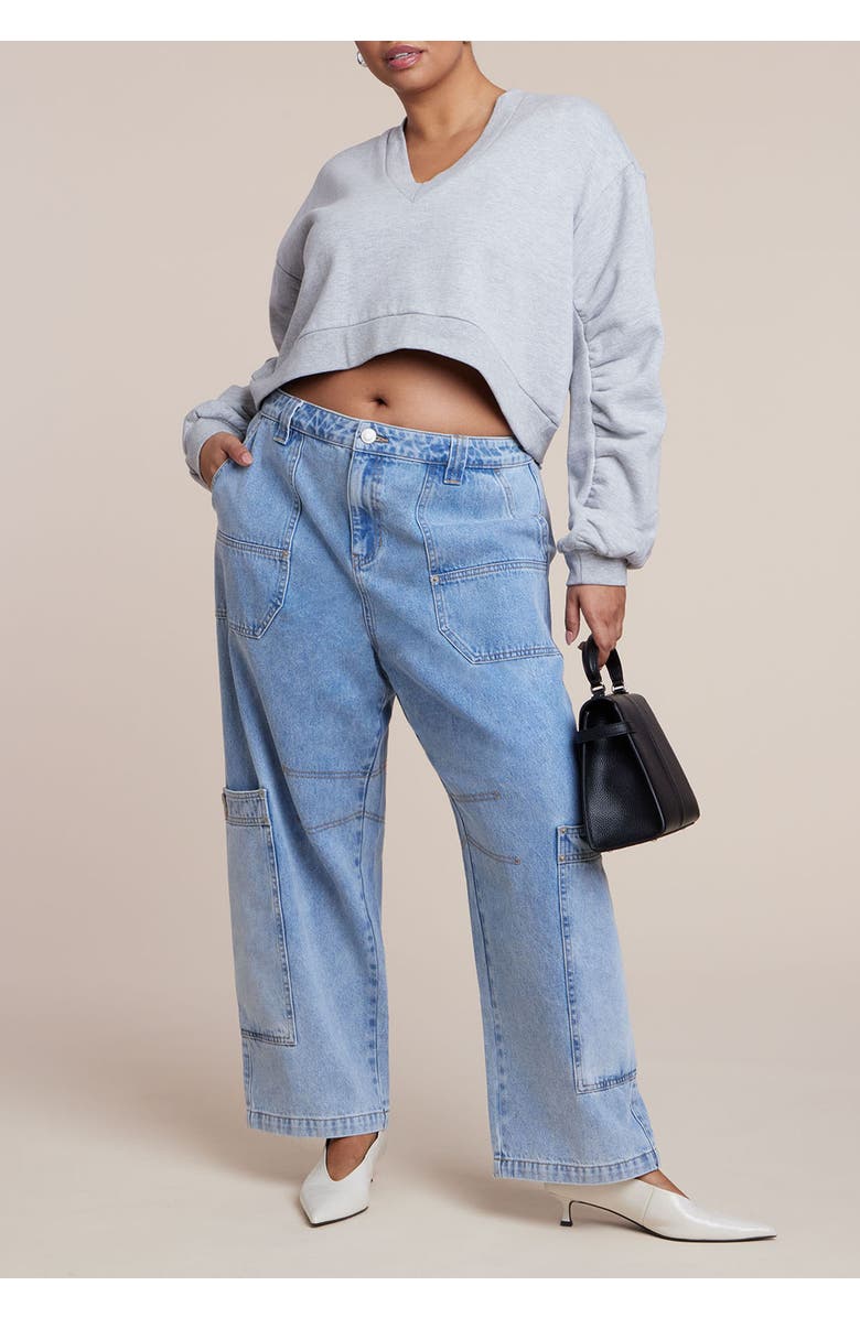 ELOQUII Low Rise Pocket Detail Loose Jean, Alternate, color, Light Wash