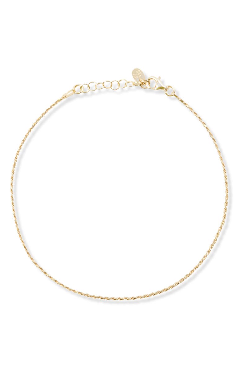 Argento Vivo Sterling Silver Rope Chain Anklet, Main, color, Gold