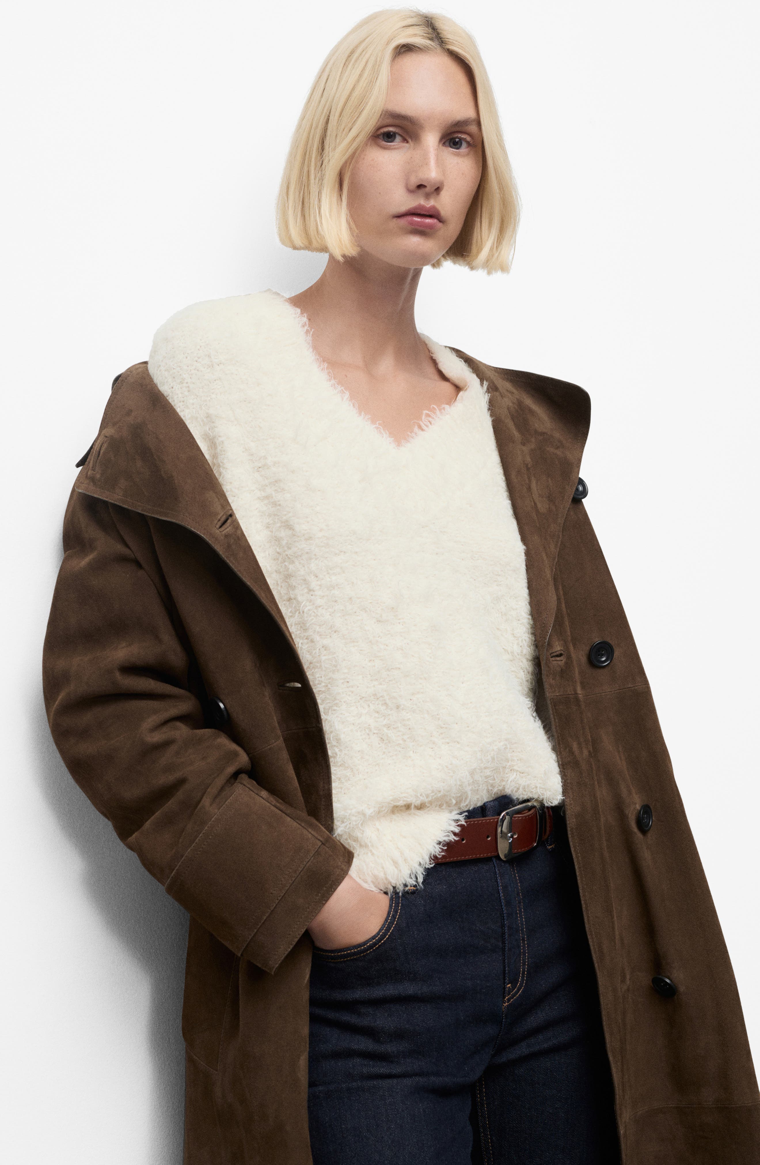 Faux Fur V-Neck Sweater - image 2