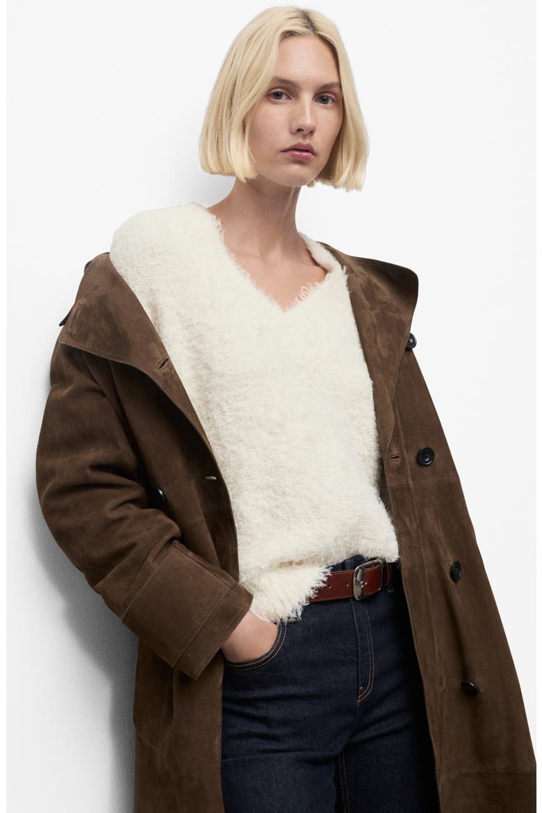 Faux Fur V-Neck Sweater, Alternate, color, ECRU