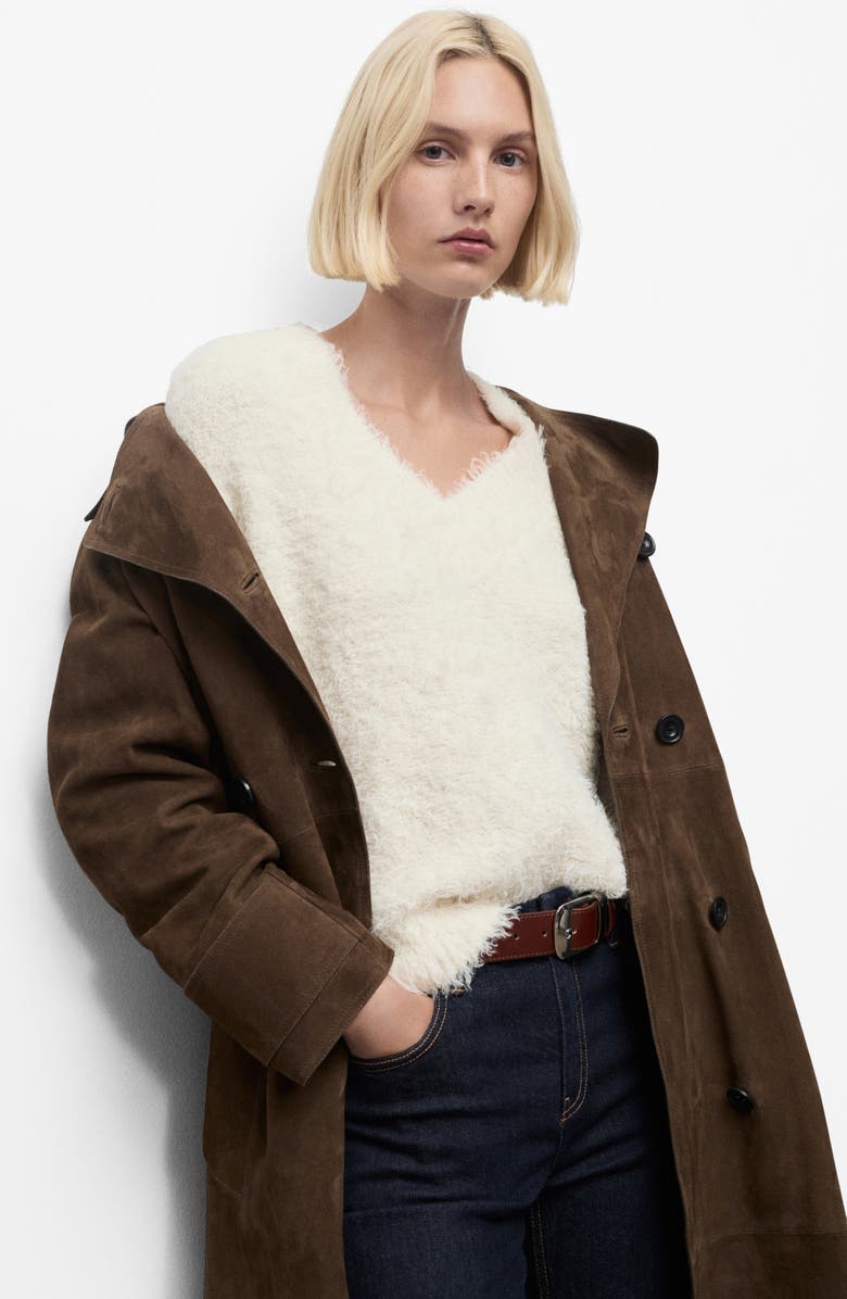 MANGO Faux Fur V-Neck Sweater, Alternate, color, Ecru