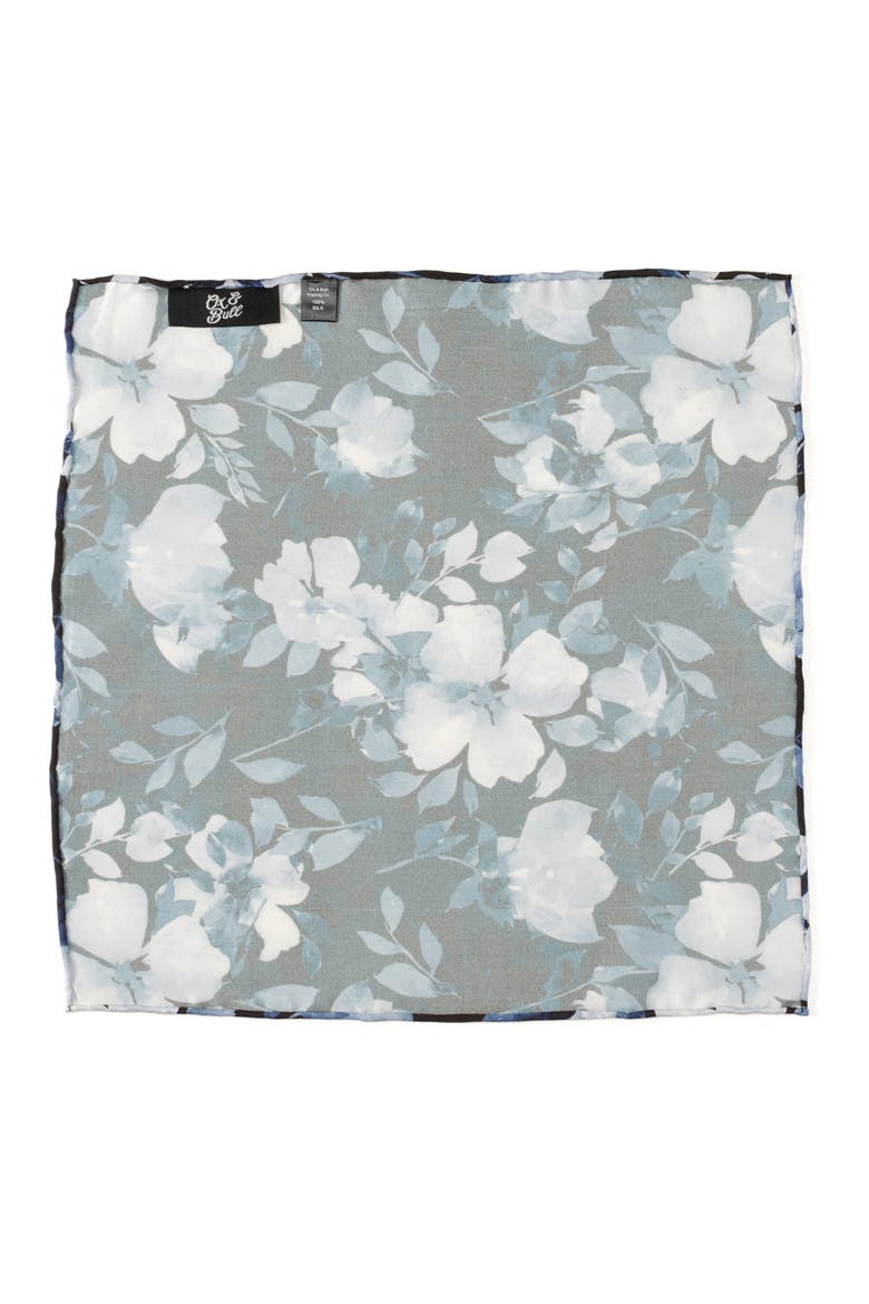Painted Floral Pocket Square, Alternate, color, BLUE