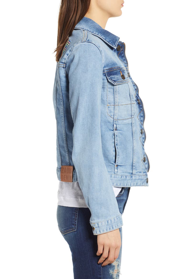 Embroidered Denim Jacket, Alternate, color, BLEU