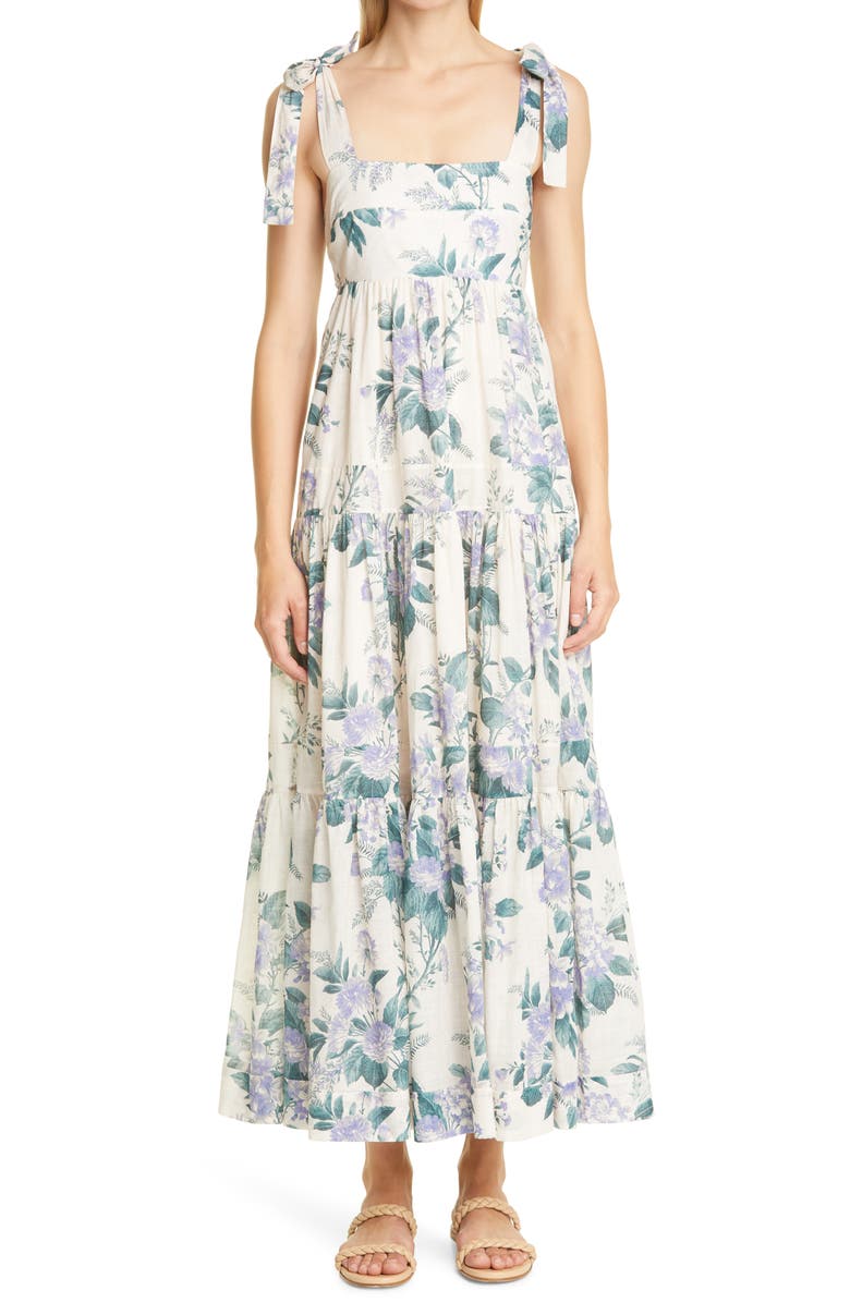 Zimmermann Cassia Floral Print Tie Shoulder Midi Sundress, Main, color, 