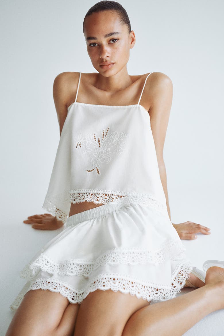 Lace-trimmed Tiered Skirt, Alternate, color, Ivory