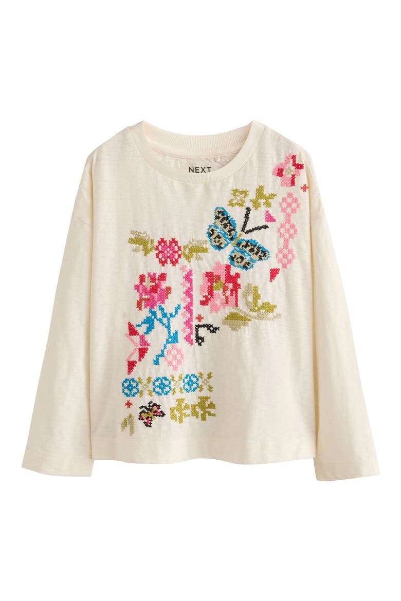 Kids' Embroidered Butterfly Long Sleeve T-Shirt, Main, color, NEUTRAL