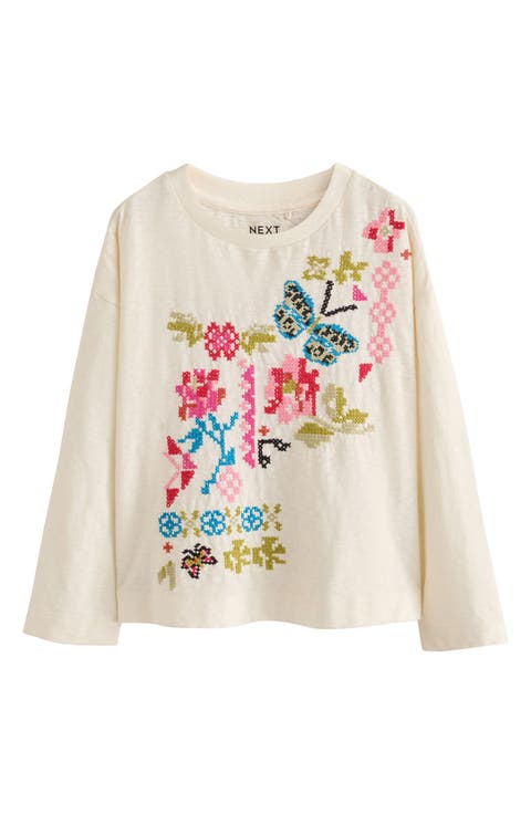Kids' Embroidered Butterfly Long Sleeve T-Shirt