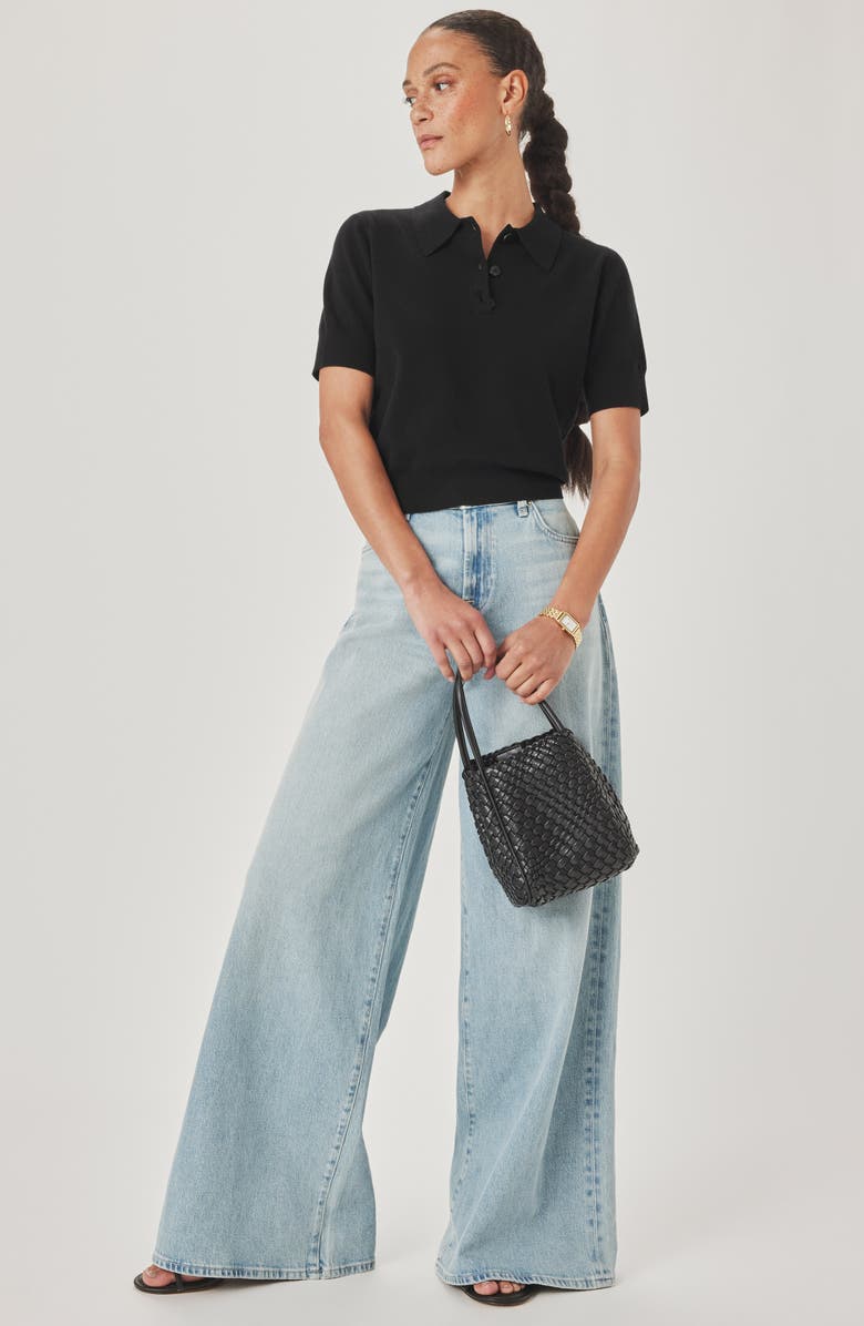 Splendid Christa Crop Polo Sweater, Alternate, color, Black