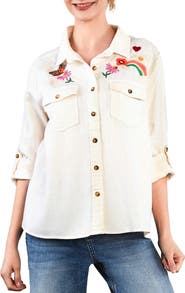Billy T Happy Place Embroidered Denim Button-Up Shirt
