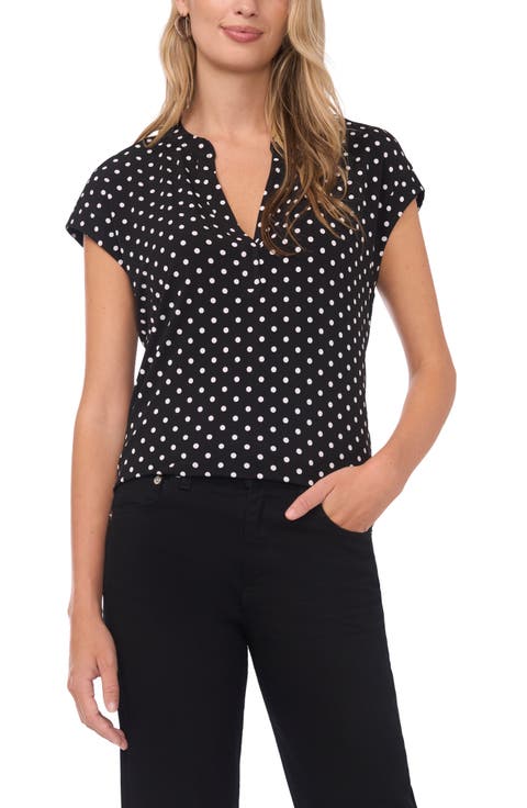 V-Neck Dot Print Top