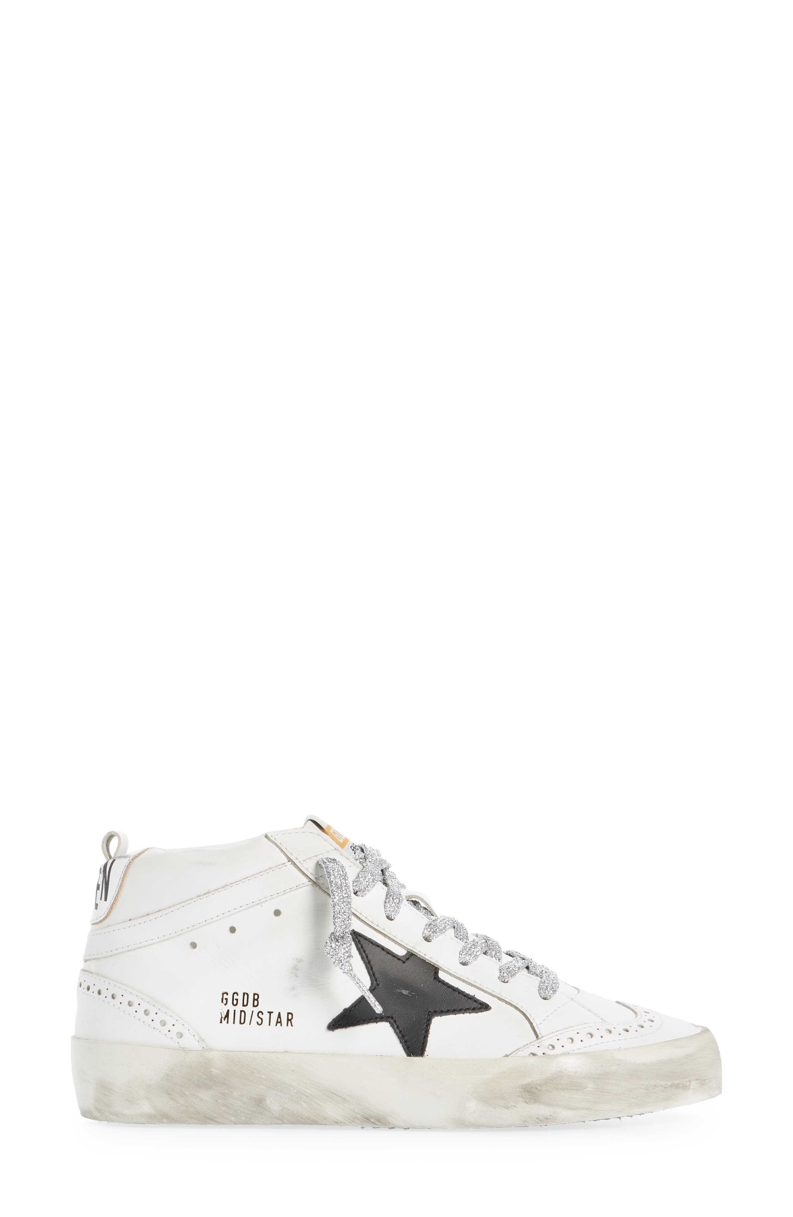 Golden Goose Mid Star Sneaker, Alternate, color, White/ Black/ Silver