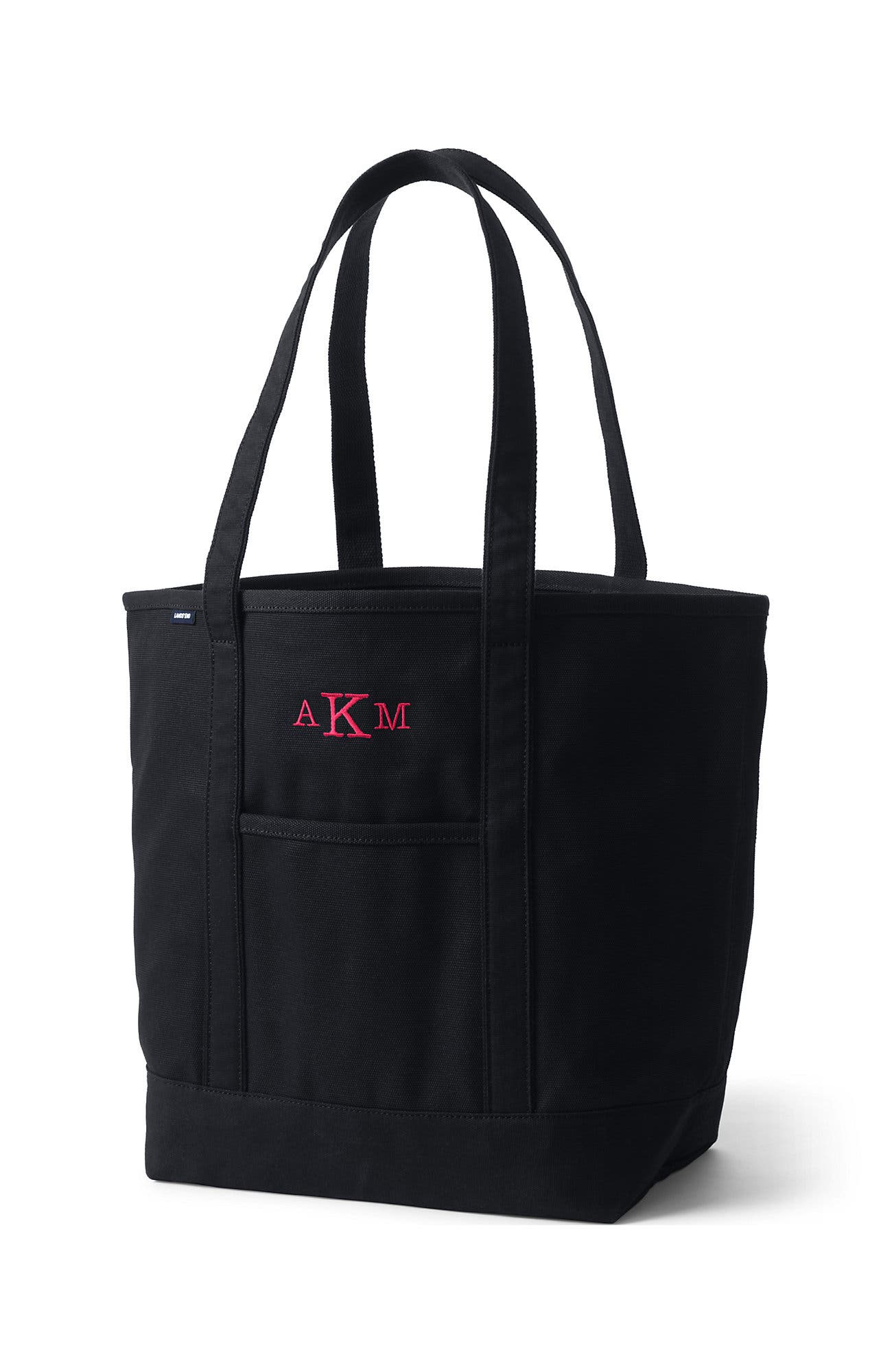 Lands' End Open Top Long Handle Canvas Tote Bag, Main, color, Black/Black