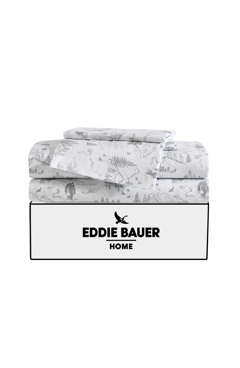 Eddie Bauer Big Foot Hiking Trip Microfiber Sheet Set, Alternate, color, White/ Grey