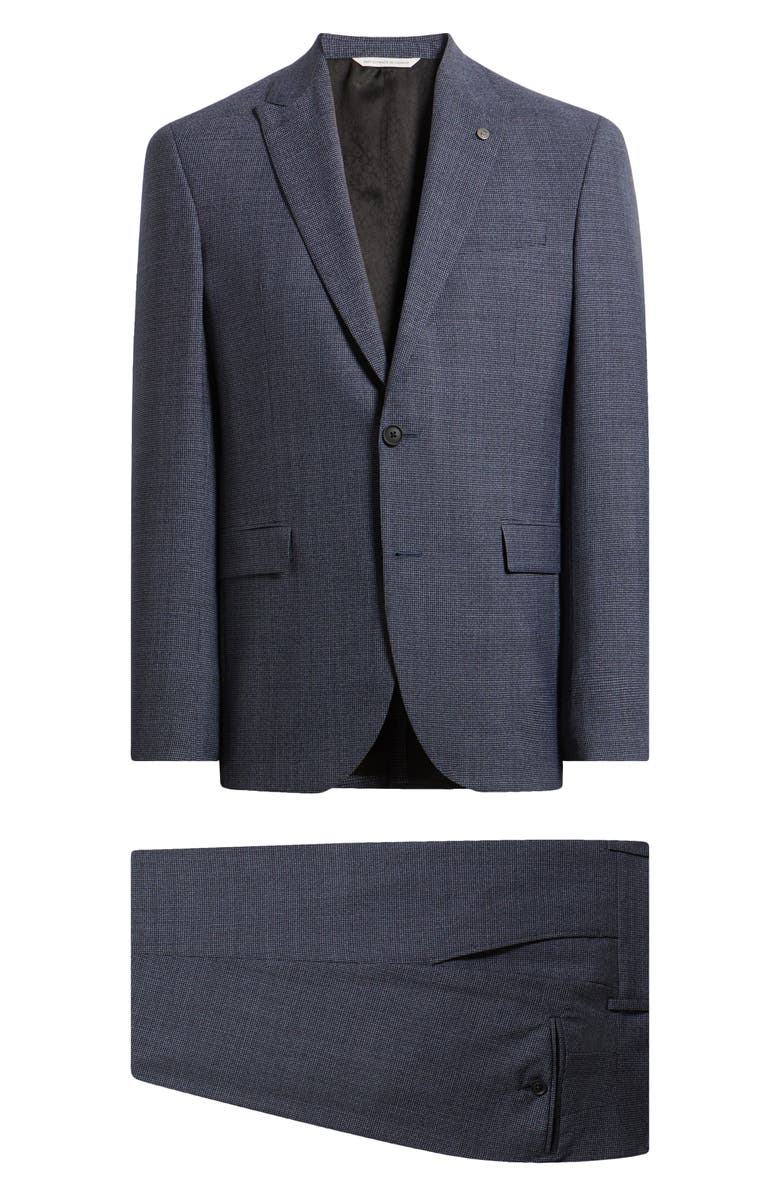AllSaints Rawdon Slim Fit Mid Blue Wool Tick Weave Peak Lapel Suit, Main, color, Mid Blue