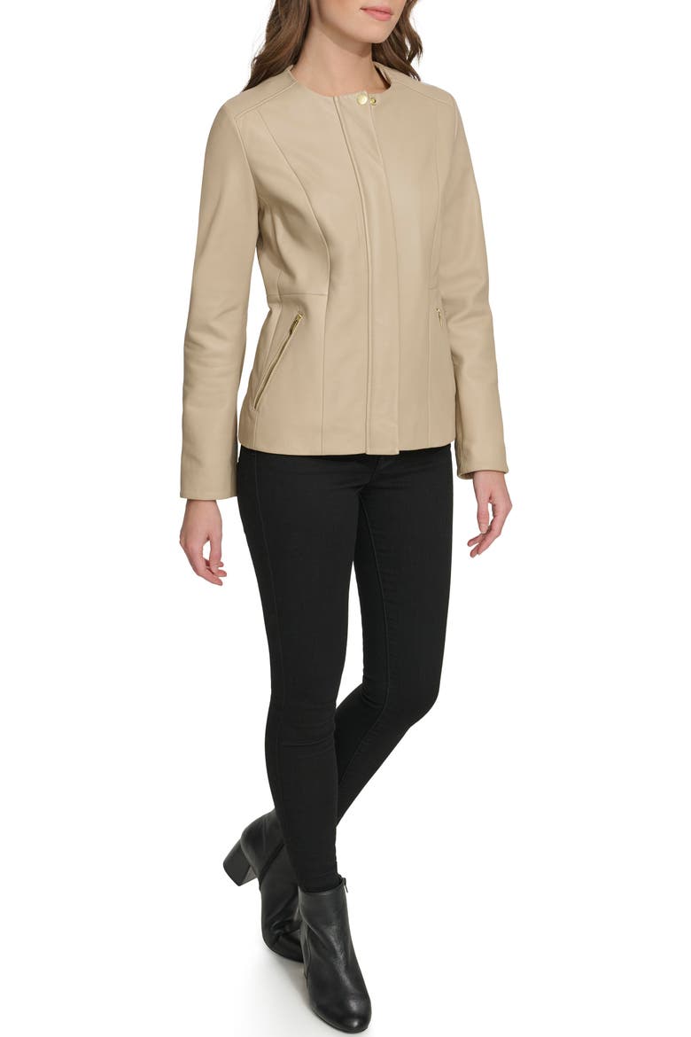 Collarless Leather Jacket, Alternate, color, CREAM