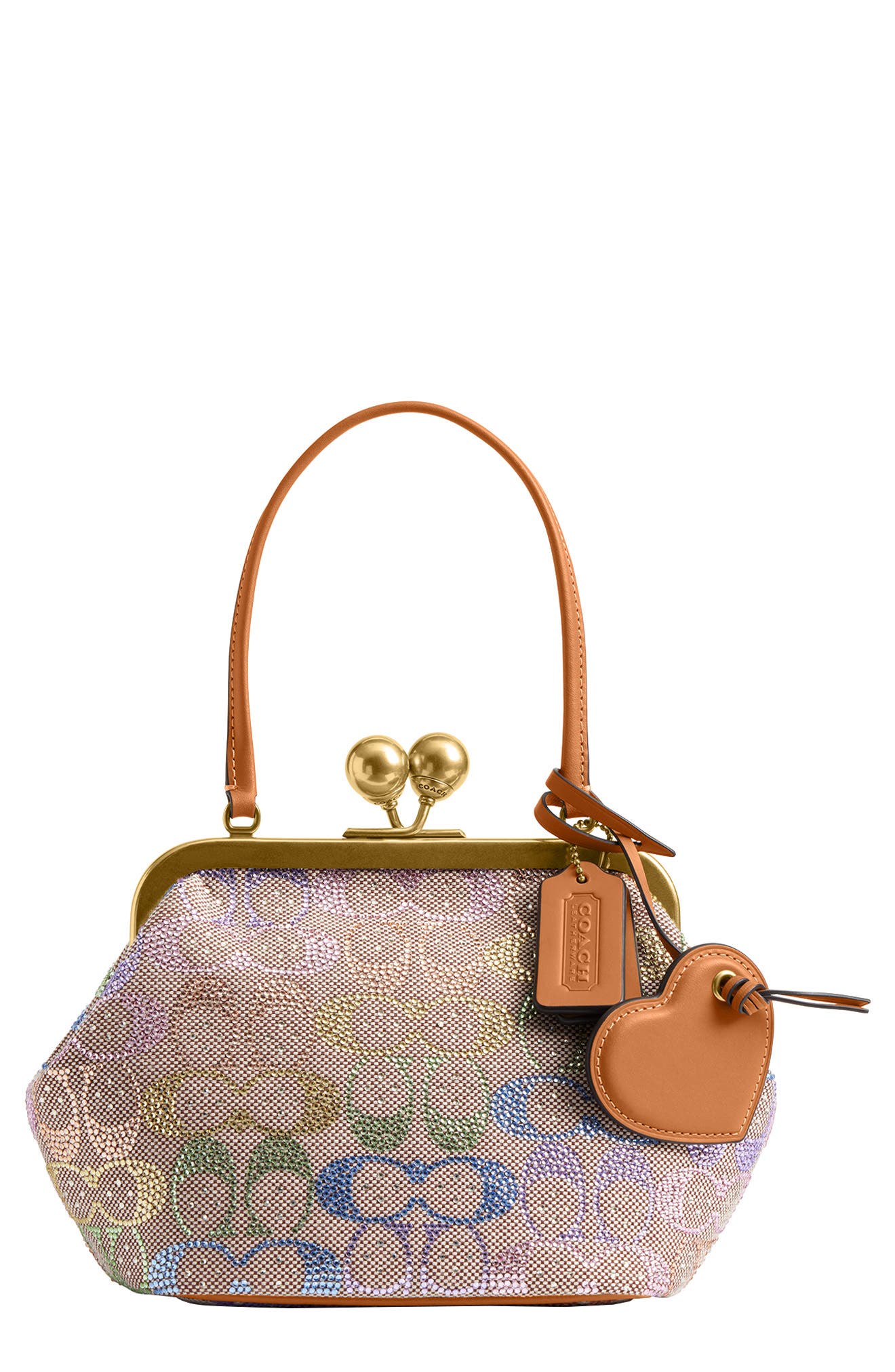 COACH Signature Crystal Jacquard & Leather Kisslock Frame Bag, Main, color, 