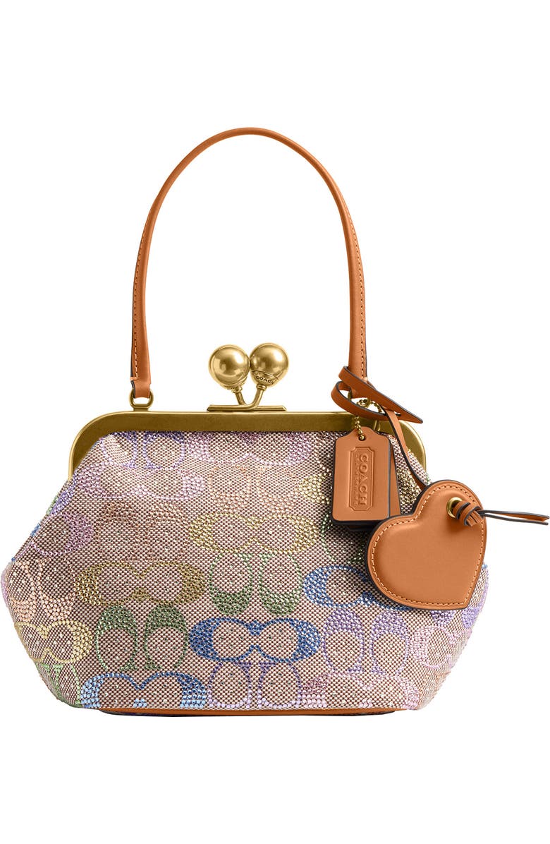 COACH Signature Crystal Jacquard & Leather Kisslock Frame Bag, Main, color,