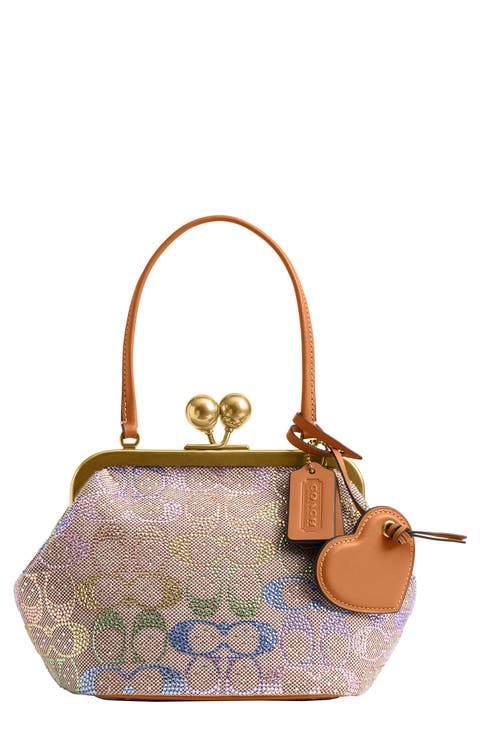 Signature Crystal Jacquard & Leather Kisslock Frame Bag