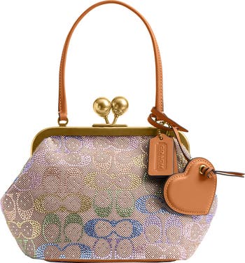 COACH Signature Crystal Jacquard & Leather Kisslock Frame Bag