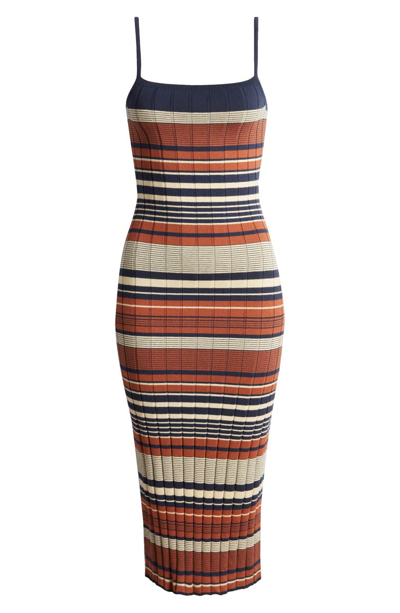 Treasure & Bond Rib Midi Sweater Dress, Alternate, color, Brown- Navy Variegated Stripe