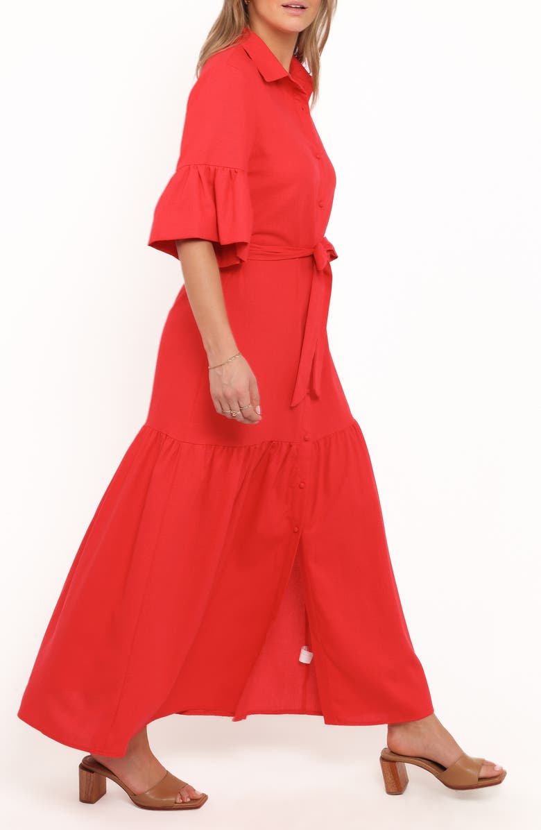 Petal & Pup Kirrily Tie Waist Shirtdress, Alternate, color, Red