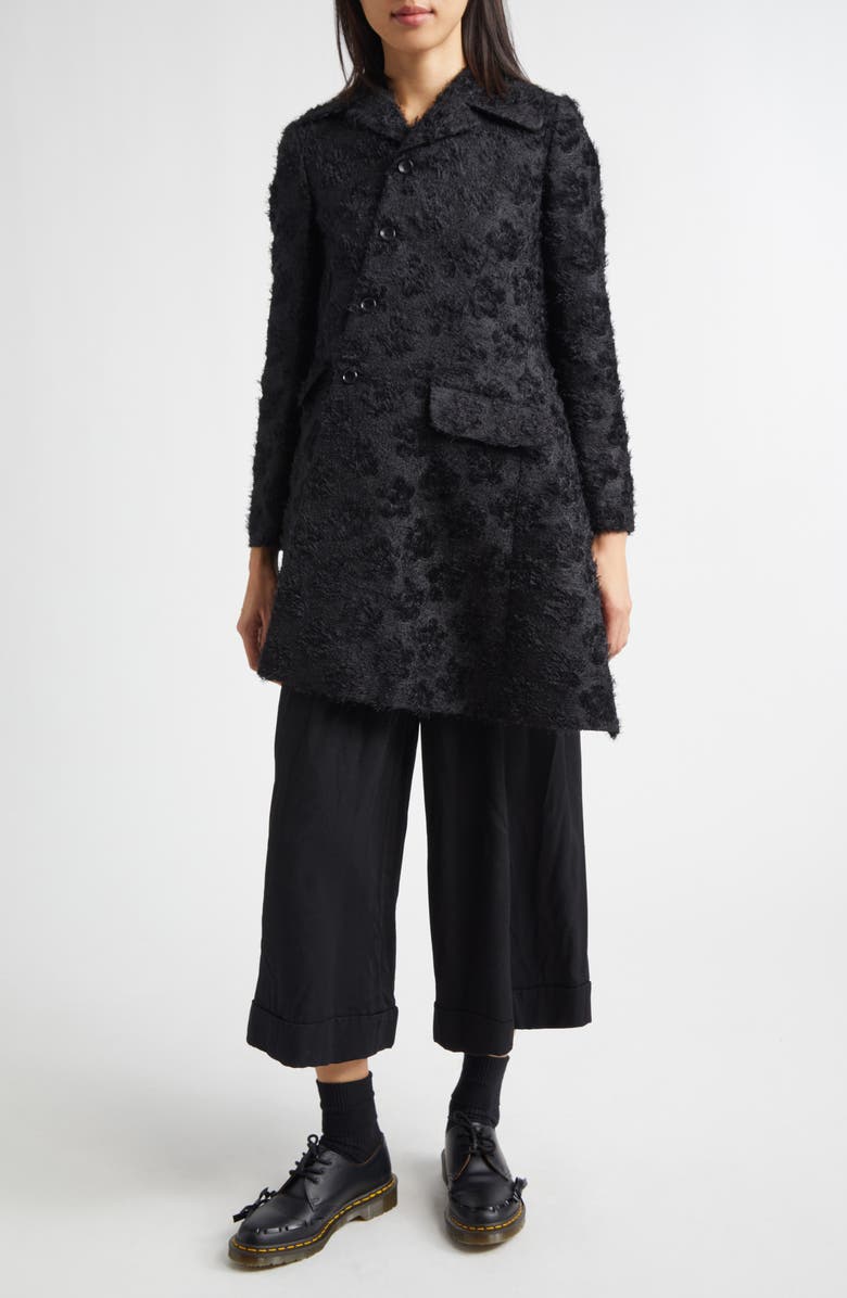 Comme des Garçons Comme des Garçons Floral Jacquard Asymmetric Coat, Alternate, color, Black