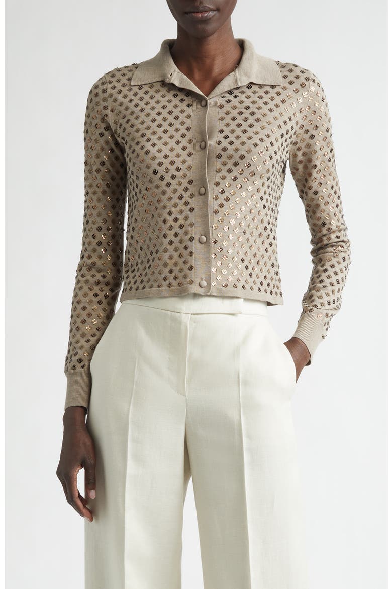 Ragno Sequin Embellished Virgin Wool Cardigan, Main, color, LIGHT BROWN