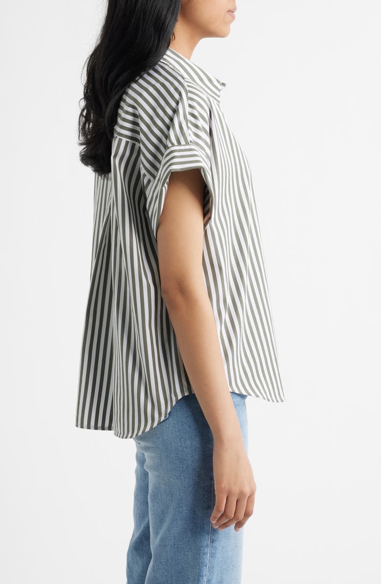 SPANX<sup>®</sup> Oversize Stripe Short Sleeve Button-Up Shirt, Alternate, color, Shade Stripe Green